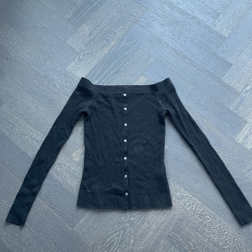 Frame Womens Off Shoulder Cardi Sweater Black Noir